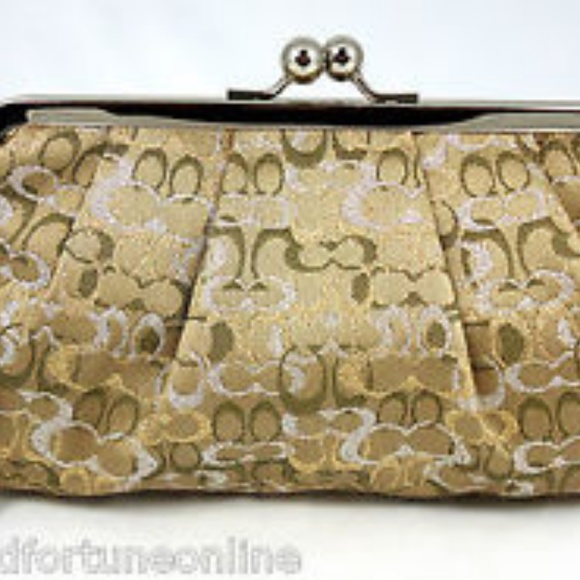 Coach Handbags - Coach Gold Framed Kiss lock Evening Bag Wristlet